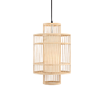 Подвесной светильник из деревянных прутьев с плафоном из натуральной ткани Light Inside the Cell варинант исполнения - 2 | Loft Concept в Воронеже