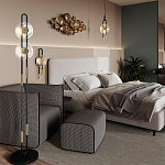 Торшер с 2-мя прозрачными стеклянными плафонами и золотистыми декоративными вставками Virelia варинант исполнения - 2 | Loft Concept в Воронеже