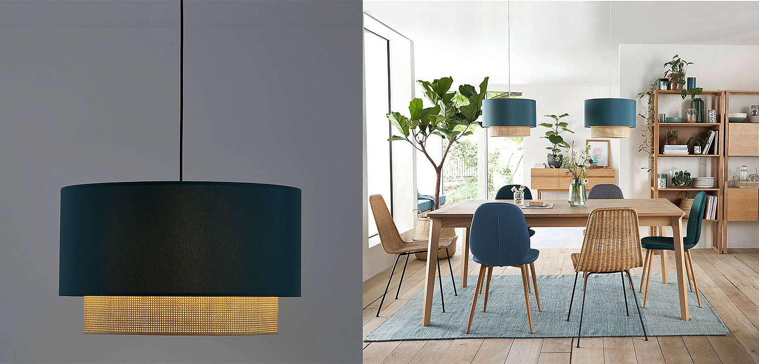 Подвесной светильник Ottar Wicker Turquoise lampshade Подвесной светильник Ottar Wicker Turquoise lampshade - Loft-Concept в Воронеже