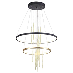 Люстра подвесная с 2-мя круглыми подвесами в черном и золотистом цвете и вертикальными подвесками Ring Horizontal варинант исполнения - 2 | Loft Concept в Воронеже