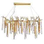 Люстра линейная золотого цвета с декоративными ветвями и длинными стеклянными подвесками в форме сосулек Droplet Chandelier варинант исполнения - 1 | Loft Concept в Воронеже