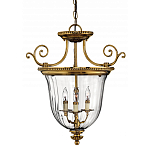 Люстра подвесная цвета латунь с прозрачным стеклянным плафоном и тремя лампами в классическом стиле на цепи Hinkley варинант исполнения - 1 | Loft Concept в Воронеже