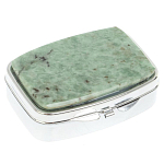 Таблетница карманная прямоугольная с 2-мя отделениями с зеркалом и накладкой из натурального камня Жадеит Silver Stone Pillboxes варинант исполнения - 1 | Loft Concept в Воронеже