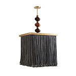 Люстра квадратная с бахромой и подвесом из деревянных бусин Psyche варинант исполнения - 1 | Loft Concept в Воронеже