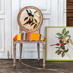 Стул бежевый в разноцветную полоску из натурального бука с изображением птиц и цветов Blooming Red Blue Birds Colorful Stripes Chair варинант исполнения - 6 | Loft Concept в Воронеже