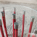 Дизайнерский журнальный стол с круглой прозрачной столешницей и основанием в виде красных металлических тросов Wires варинант исполнения - 5 | Loft Concept в Воронеже