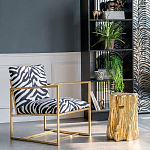 Кресло с металлическим золотистым каркасом и мягкой обивкой с чёрно-белым принтом зебры Wild animals варинант исполнения - 5 | Loft Concept в Воронеже