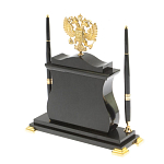 Часы настольные с Гербом России и 2-мя шариковыми ручками в комплекте Stone Clock варинант исполнения - 3 | Loft Concept в Воронеже