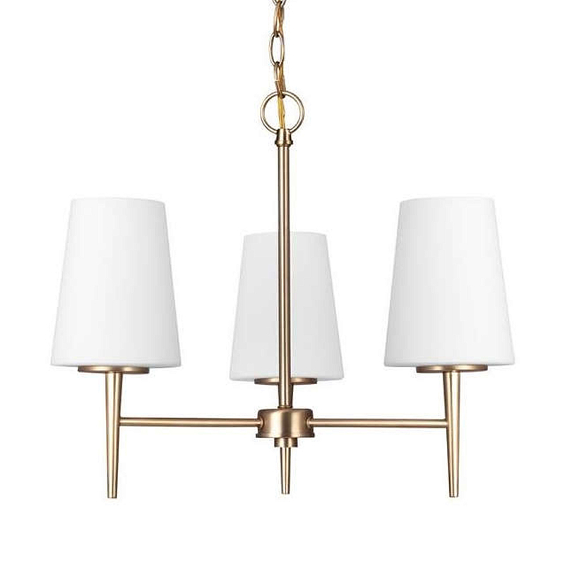 Люстра в цвете латунь с 3-мя белыми конусными плафонами Generation Lighting Латунь Белый в Воронеже | Loft Concept 