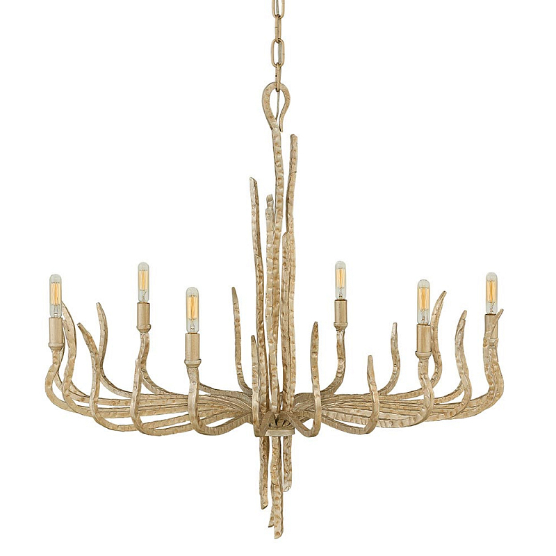 Люстра дизайнерская золотого цвета с 6-ю лампами на изогнутых рожках с текстурной поверхностью Hinkley Золотой в Воронеже | Loft Concept 