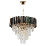 Люстра из черного металла с многоярусными подвесками из прозрачного хрусталя на золотой цепи Empire Black Chandelier Crystal варинант исполнения - 2 | Loft Concept в Воронеже