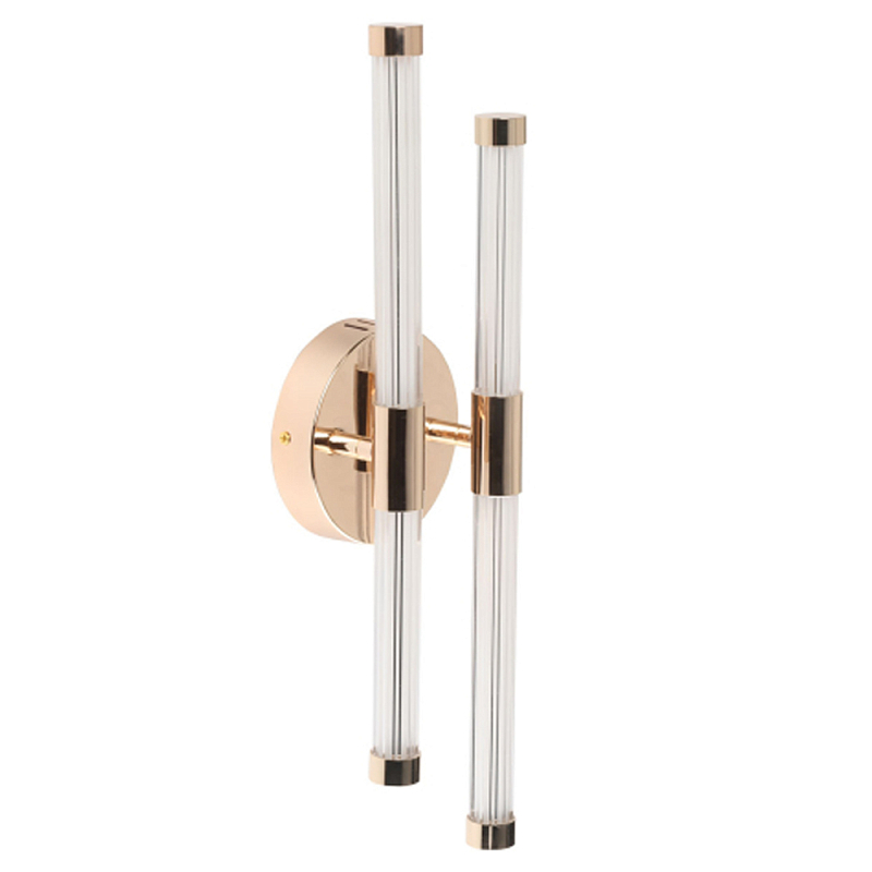 Бра с круглым основанием золотого цвета и двумя вертикальными плафонами Hex Scaffold Прозрачный Золотой в Воронеже | Loft Concept 