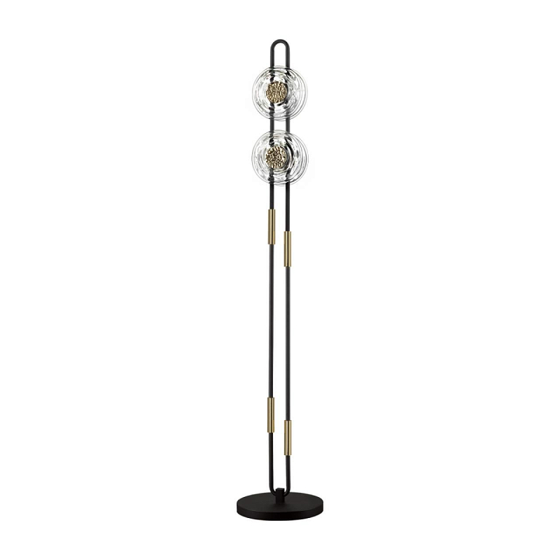 Торшер с 2-мя прозрачными стеклянными плафонами и золотистыми декоративными вставками Virelia Черный Прозрачное Стекло Золотой в Воронеже | Loft Concept 