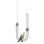 Подвесной светильник с декоративной фигуркой птицы на прозрачной изогнутой трубке Ganthea варинант исполнения - 1 | Loft Concept в Воронеже