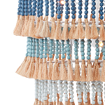 Люстра трехъярусная с декором из круглых деревянных бусин с кисточками Blue Wooden Beads Chandelier варинант исполнения - 2 | Loft Concept в Воронеже