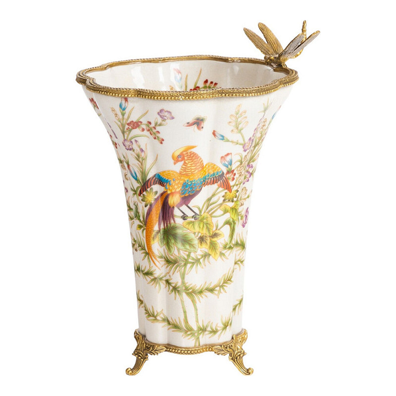 Ваза из фарфора с бронзовой стрекозой  Paradise Dragonfly Бронза Мульти в Воронеже | Loft Concept 