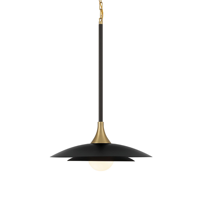 Подвесной светильник с плафоном в форме плоского купола и белой шарообразной лампой Eurofase Черный Белый Золотой в Воронеже | Loft Concept 