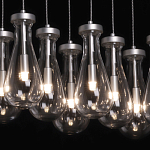 Люстра с 9-ю прозрачными плафонами из стекла в форме капли на прямоугольном потолочном основании цвета хром Lucid Rain  варинант исполнения - 5 | Loft Concept в Воронеже