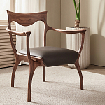 Стул деревянный с мягким сиденьем из коричневой натуральной кожи Moon Walnut Furniture варинант исполнения - 1 | Loft Concept в Воронеже