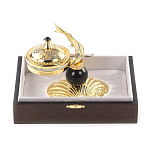 Икорница с декором "Стерлядка на ракушке" с гравировкой на подставке из натурального камня Обсидиан Decorative Cavair Dishes варинант исполнения - 4 | Loft Concept в Воронеже