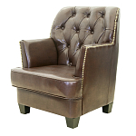 Кресло кожаное c мягкими подлокотниками на 4-х деревянных ножках из массива березы Joseph Armchair brown варинант исполнения - 2 | Loft Concept в Воронеже