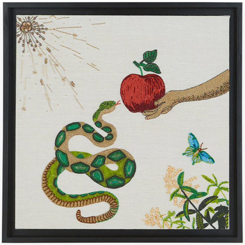 Панно Змея и яблоко вышивка бисер MUSE SNAKE & APPLE BEADED ART Красный Зеленый в Воронеже | Loft Concept 