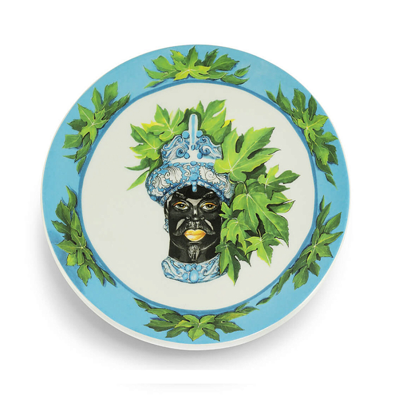 Тарелка Abhika PLATE MORO HEAD SMALL D15,5 Голубой Зеленый в Воронеже | Loft Concept 