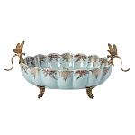 Чаша из голубого фарфора на бронзовых ножках с рисунком цветов и фигурками стрекоз Blue Garden варинант исполнения - 1 | Loft Concept в Воронеже