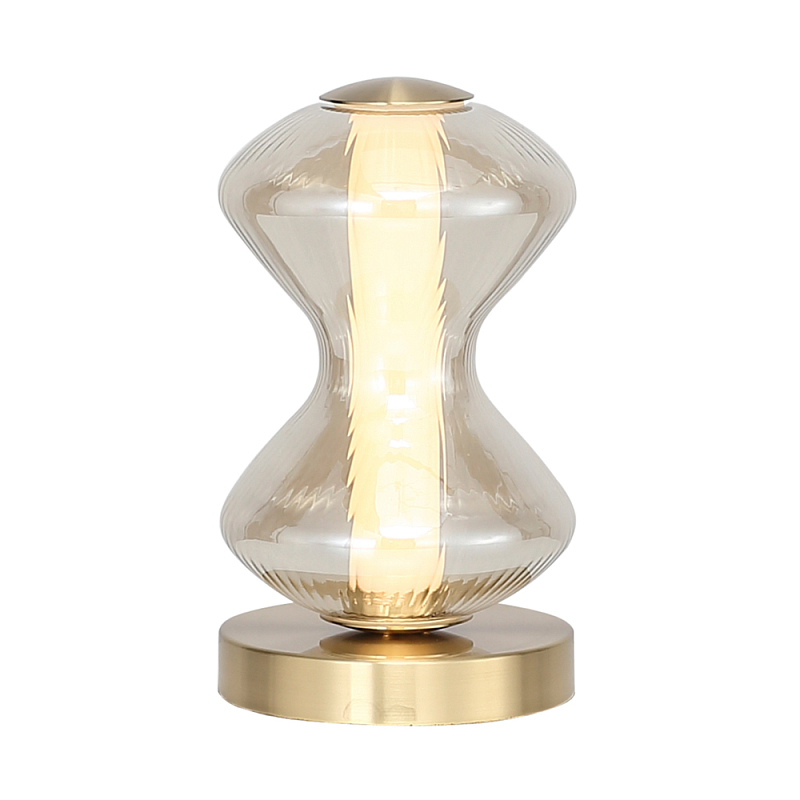 Настольная лампа светодиодная с волнообразным стеклянным плафоном Amphora of Light Коньяк Золотой в Воронеже | Loft Concept 