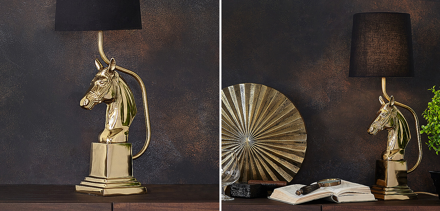 Настольная лампа с абажуром Lampshade Horse Sculpture Gold Настольная лампа с абажуром Lampshade Horse Sculpture Gold - Loft-Concept в Воронеже