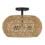 Потолочный светильник с плафоном из плетеного джута и черным каркасом Quoizel варинант исполнения - 2 | Loft Concept в Воронеже