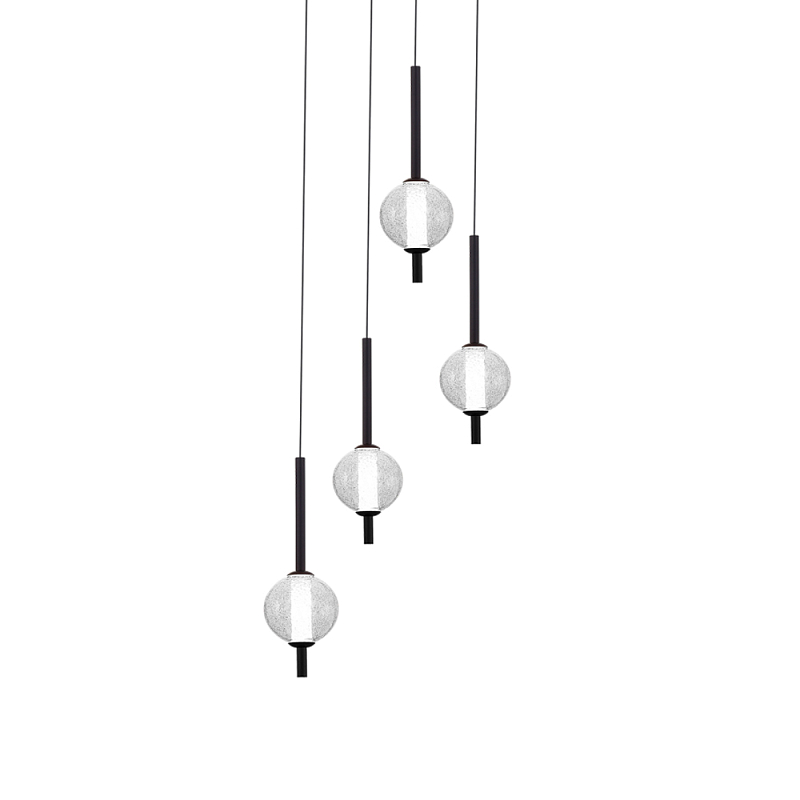 Люстра светодиодная каскадная с 4-мя сферическими стеклянными плафонами Splatter Прозрачный Черный в Воронеже | Loft Concept 