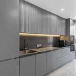 Прямой серый кухонный гарнитур с фрезерованным фасадом Idelle Kitchen Set варинант исполнения - 1 | Loft Concept в Воронеже