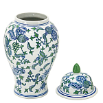 Ваза с крышкой и зелено-голубым рисунком на белом фоне 51 см Blue & White Ornament варинант исполнения - 2 | Loft Concept в Воронеже