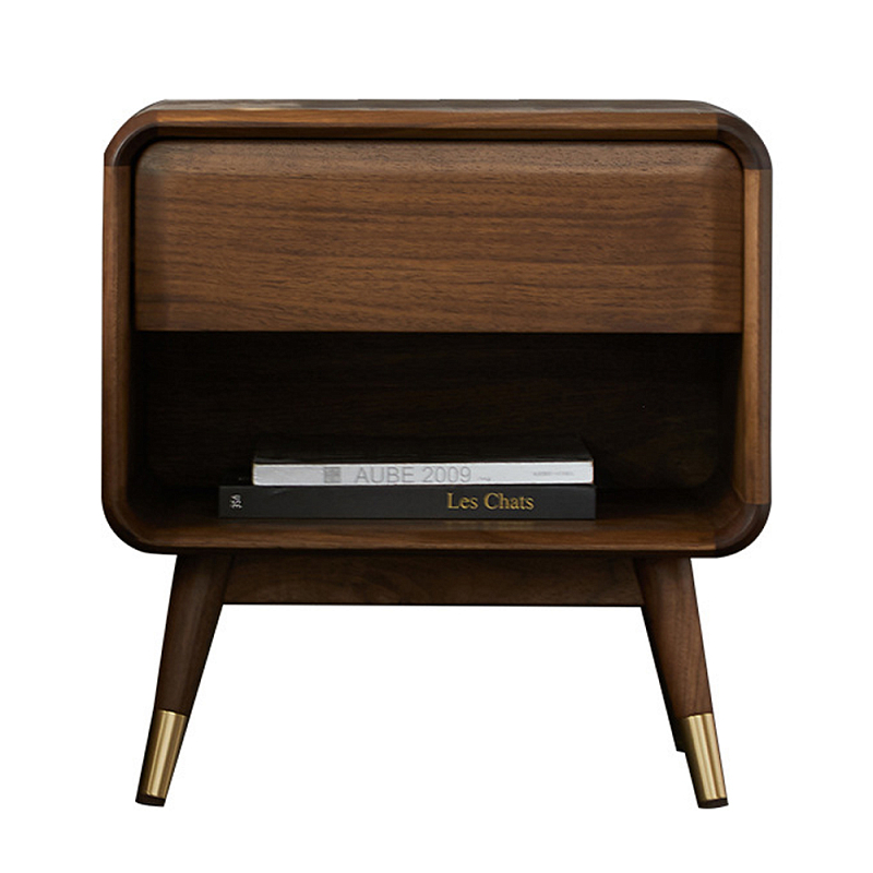 Прикроватная деревянная тумба с ящиком и нишей для хранения Moon Walnut Furniture Орех в Воронеже | Loft Concept 