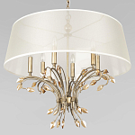 Люстра подвесная круглая с тканевым полупрозрачным абажуром и подвесками 6 ламп Gilded Elegance варинант исполнения - 4 | Loft Concept в Воронеже