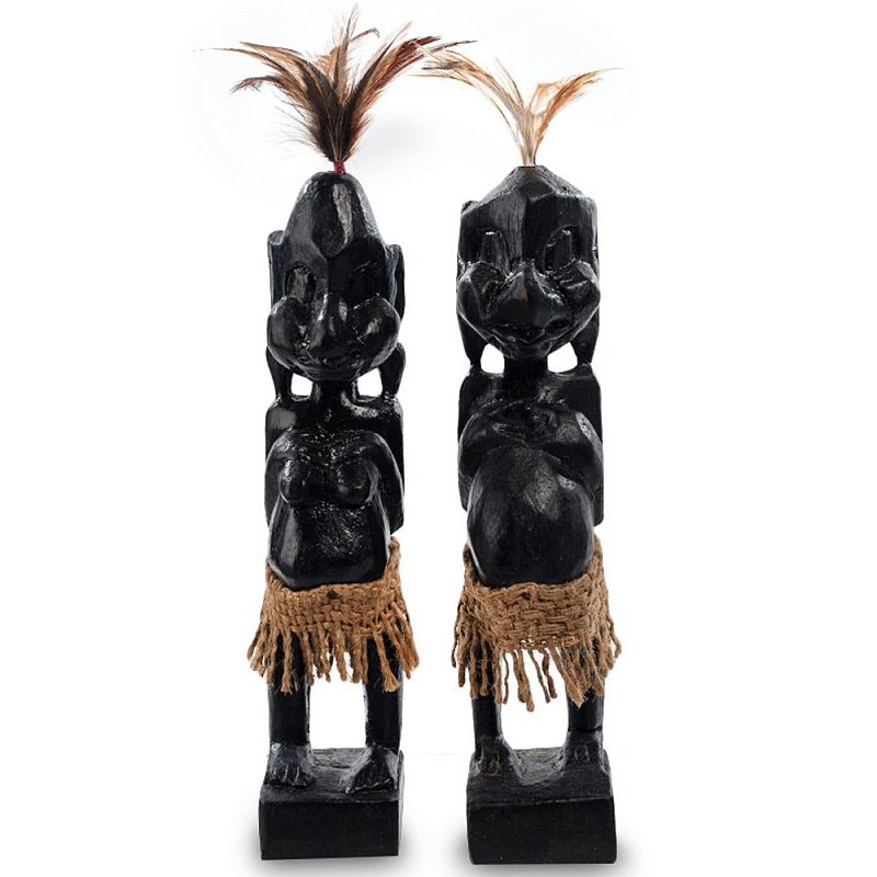 Комплект из 2-х деревянных статуэток Asmat Statuettes Black Черный Коричневый Комплект из 2-х деревянных статуэток Asmat Statuettes Black Черный Коричневый в Воронеже | Loft Concept