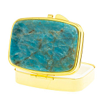 Таблетница карманная прямоугольная с 2-мя отделениями с зеркалом и накладкой из натурального камня Апатит Голубой Gold Stone Pillboxes варинант исполнения - 2 | Loft Concept в Воронеже