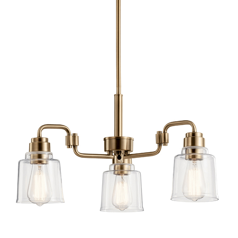 Люстра цвета латунь с 3-мя прозрачными стеклянными плафонами Kichler Латунь Прозрачное Стекло в Воронеже | Loft Concept 