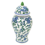 Ваза с крышкой и зелено-голубым рисунком на белом фоне 51 см Blue & White Ornament варинант исполнения - 1 | Loft Concept в Воронеже