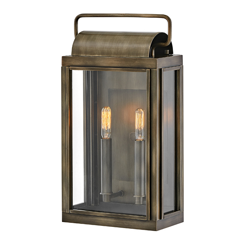 Настенный фонарь прямоугольной формы цвета состаренная латунь с двумя лампами Hinkley Бронза Прозрачное Стекло в Воронеже | Loft Concept 