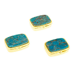 Таблетница карманная прямоугольная с 2-мя отделениями с зеркалом и накладкой из натурального камня Апатит Голубой Gold Stone Pillboxes варинант исполнения - 4 | Loft Concept в Воронеже