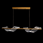 Люстра линейная золотистого цвета с двумя прозрачными волнистыми элементами Wave Line варинант исполнения - 3 | Loft Concept в Воронеже
