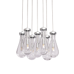 Люстра с 7-ю прозрачными плафонами из стекла в форме капли на круглом потолочном основании цвета хром Lucid Rain  варинант исполнения - 1 | Loft Concept в Воронеже