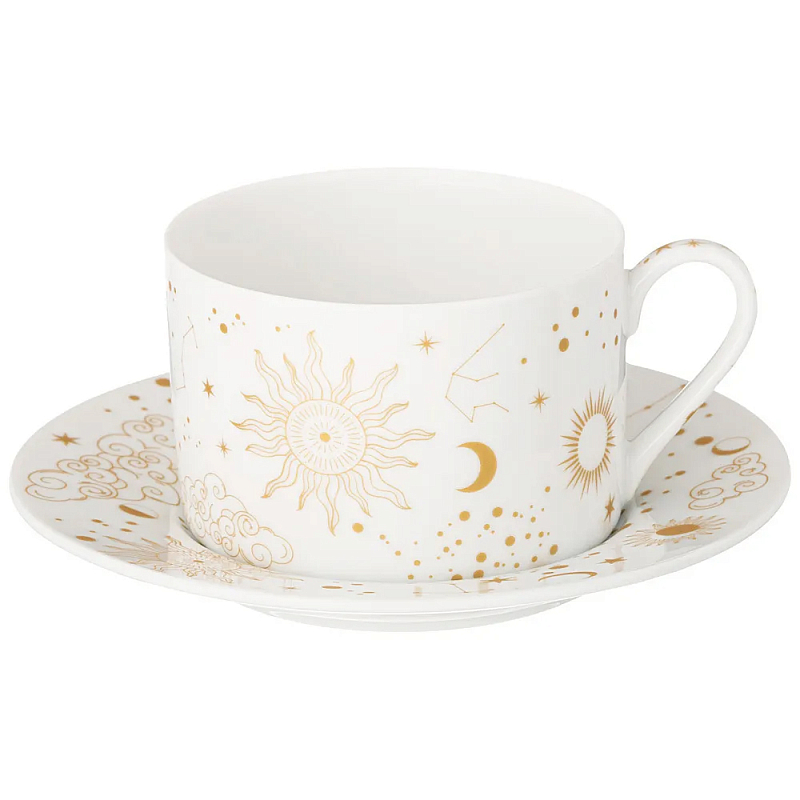 Чайная пара из фарфора с рисунком звезд и созвездий 200 мл Porcelain Astronomy Collection Белый Золотой Чайная пара из фарфора с рисунком звезд и созвездий 200 мл Porcelain Astronomy Collection Белый Золотой в Воронеже | Loft Concept