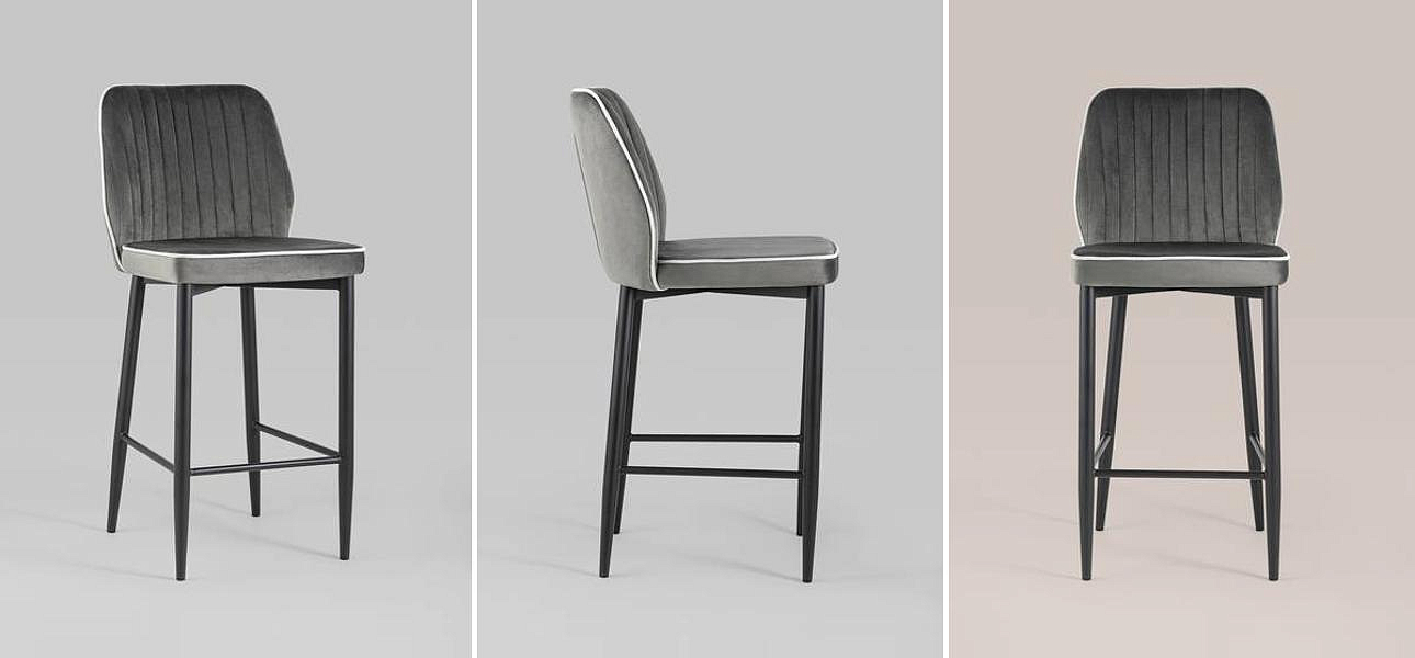 Стул Lawrence Chair Серый Велюр Белый кант Стул Lawrence Chair Серый Велюр Белый кант - Loft-Concept в Воронеже