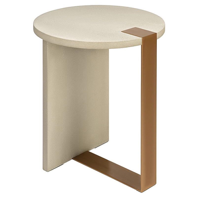 Приставной стол круглый Stingray Skin Table кожа Бежевый Серый Латунь Приставной стол круглый Stingray Skin Table кожа Бежевый Серый Латунь в Воронеже | Loft Concept