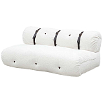 Двухместный диван без подлокотников белый с обивкой букле и ремешками из кожи Blaise Boucle Sofa варинант исполнения - 2 | Loft Concept в Воронеже
