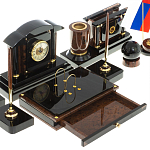 Настольный письменный набор с часами из природного камня обсидиана Peace Contract варинант исполнения - 4 | Loft Concept в Воронеже