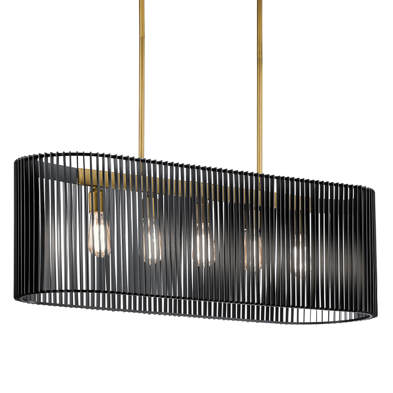 Люстра подвесная овальной формы с металлическим решетчатым абажуром матово-черного цвета и 5 лампами Kichler Черный Латунь в Воронеже | Loft Concept 